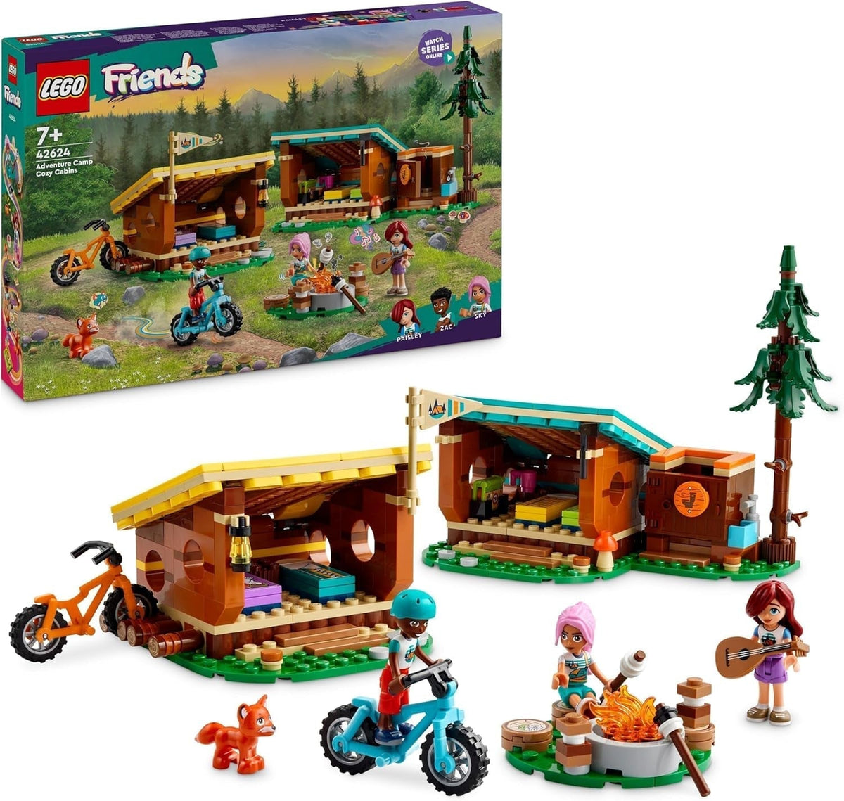LEGO Friends Cosy Huts At Adventure Camp, ensemble de jeu de rôle en plein air, jouet pour enfants pour filles et garçons de 7 ans avec 3 figurines et renard, jouet de camping 42624 ensembles de construction Besuche den LEGO-Store Default Title