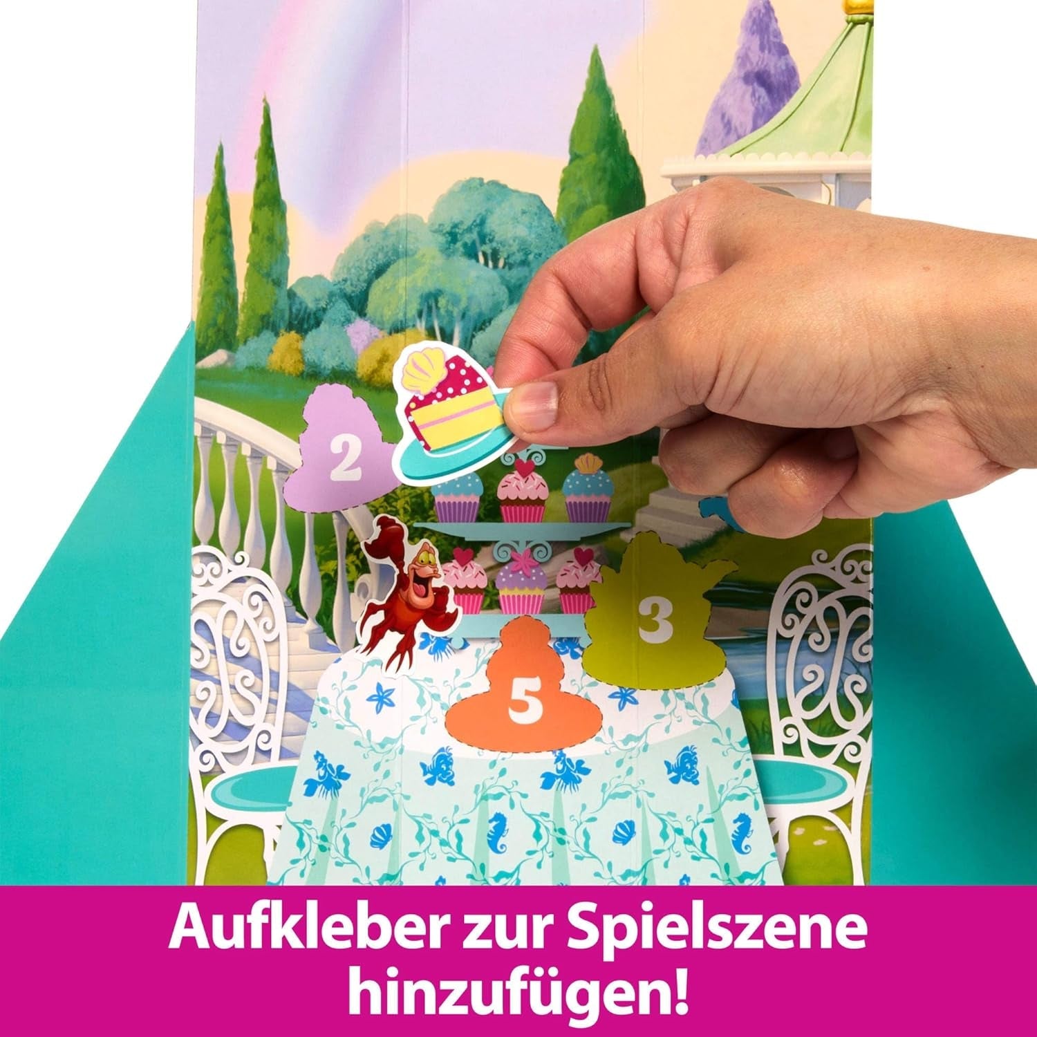 Mattel Disney Prinzessin Arielle Modepuppen-Set, Spin & Reveal mit 11 Überraschungen, darunter 5 Accessoires, 5 Sticker und eine Szene zum Spielen, vom Film inspiriert, HTV88