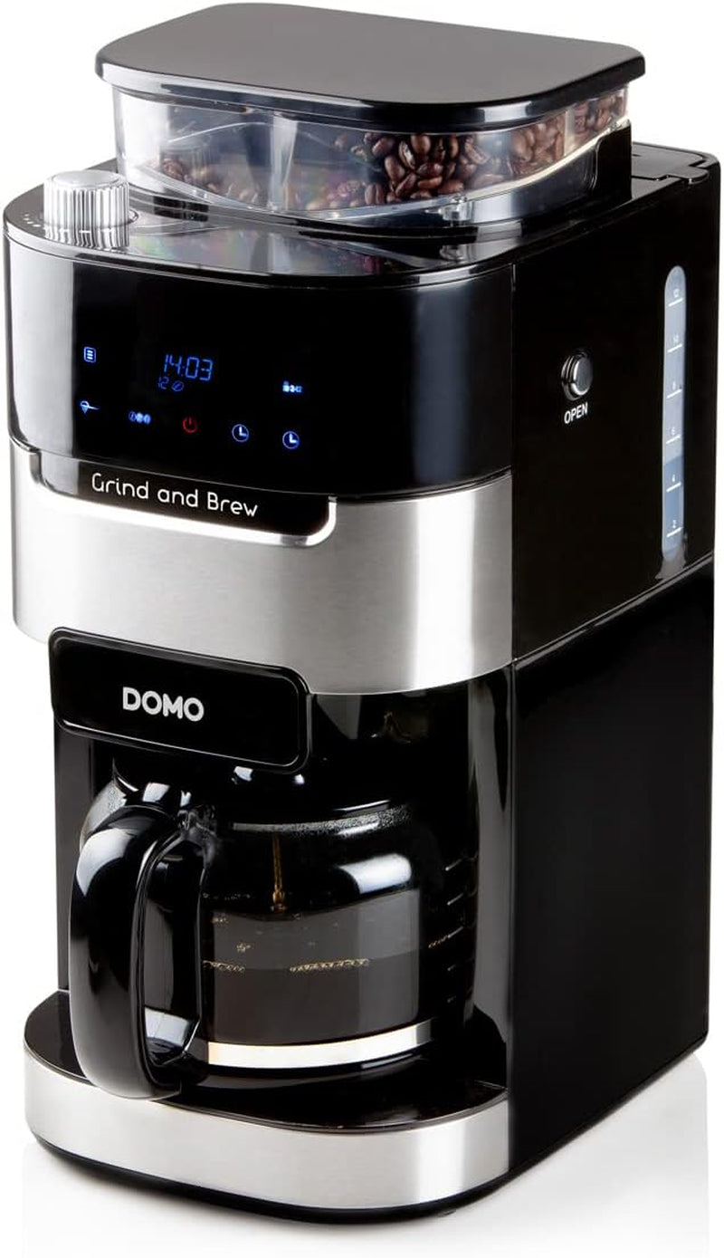 Machine à expresso DOMO DO721K "Grind and Brew" - Fonction Bean-to-Cup - Écran LCD - Pour café moulu ou grains entiers - 1,5 L