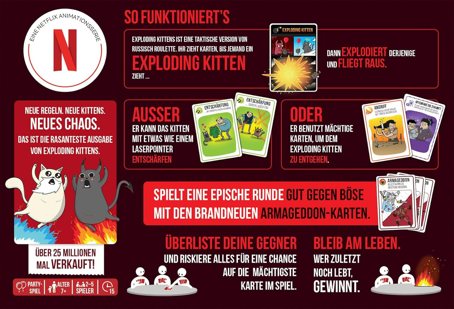 Chatons explosifs, chatons explosifs – Bon contre. Mal, Jeu de société, Jeu de cartes, 2-5 joueurs, 7 ans et plus, 15 minutes, Allemand