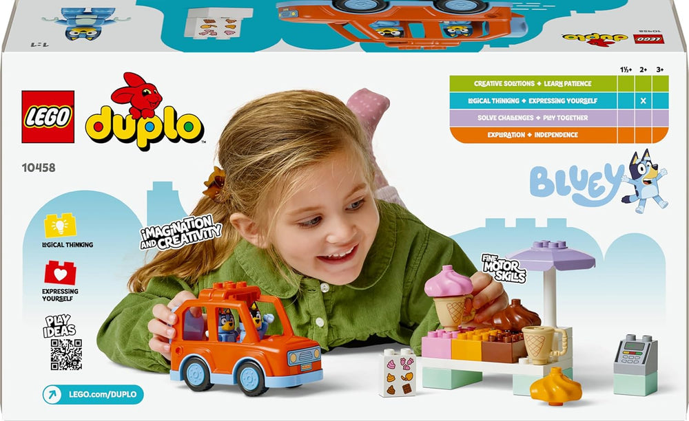 LEGO DUPLO Bluey : Transporter les enfants avec Bluey - Jeu de jeu pour petits enfants - Avec voiture de jeu et 2 figurines - Jeux pour enfants et jeunes à partir de 2 ans - 10458