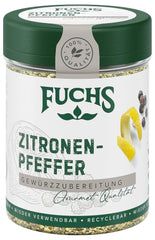 Fuchs Gewürze - Citronenpfeffer Gewürz - Gewürzzubereitung für Lachs, Zander und Kabeljau - ingrédients naturels - 75 g en dose variable, recyclable