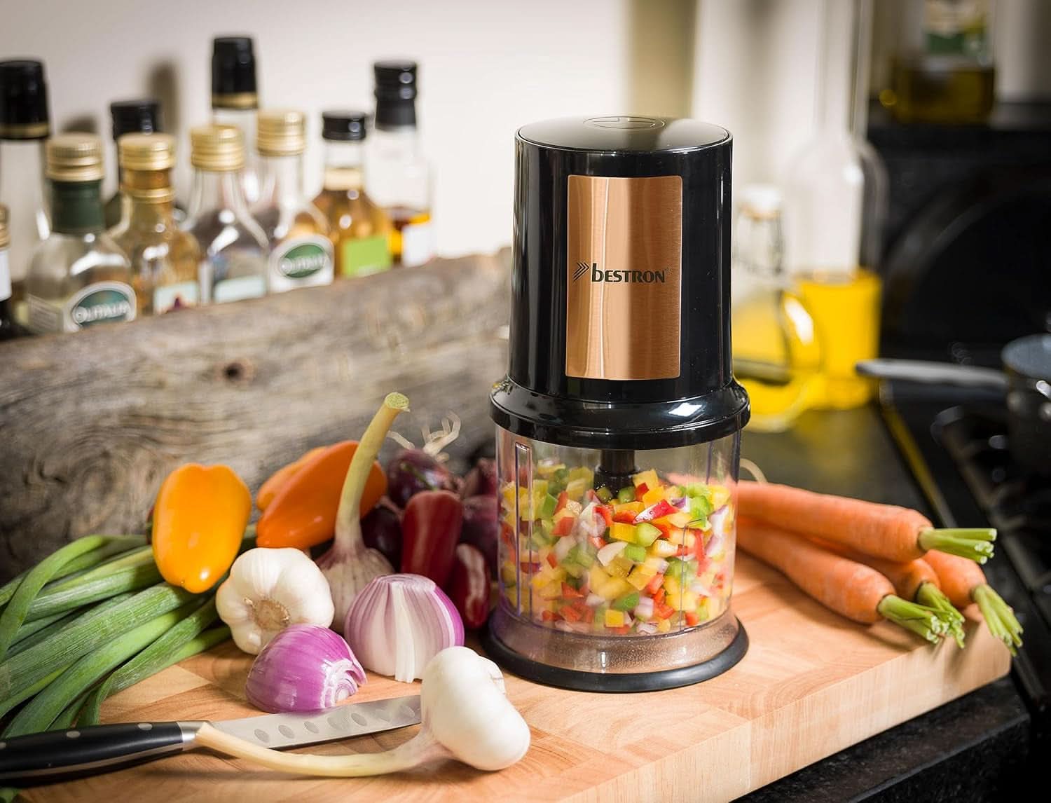 Bestron Elektrischer Multi-Zerkleinerer, Universalzerkleinerer Mit deux Schneidemessern & 500Ml Kapazität, Große Pulstaste, 400 Watt, Couleur: Kupfer Kitchen Naty Shop