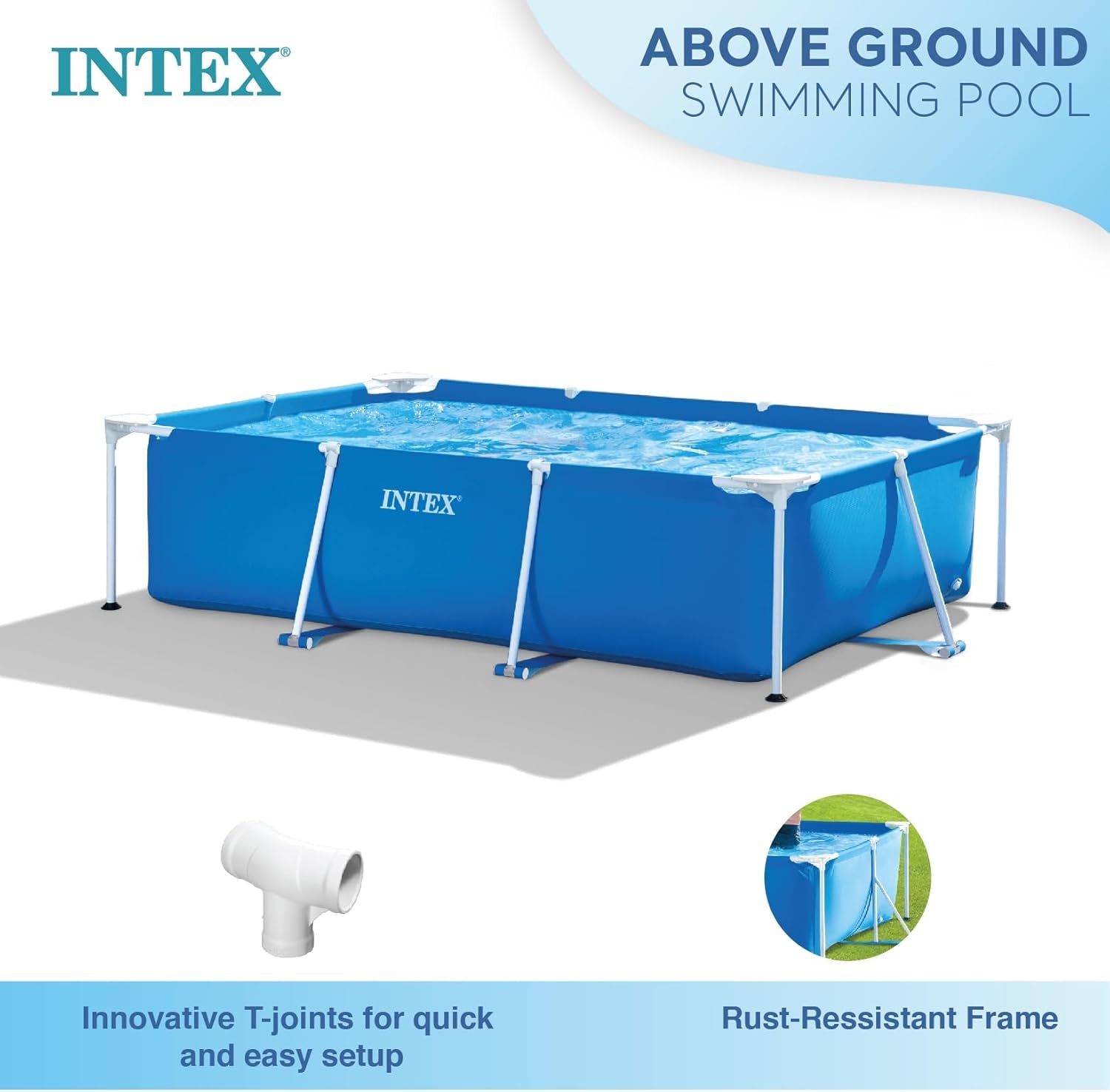 Intex 28271NP - Piscine hors sol rectangulaire avec cadre, 2282 L, acier et PVC, bleue, 260x160x65 cm