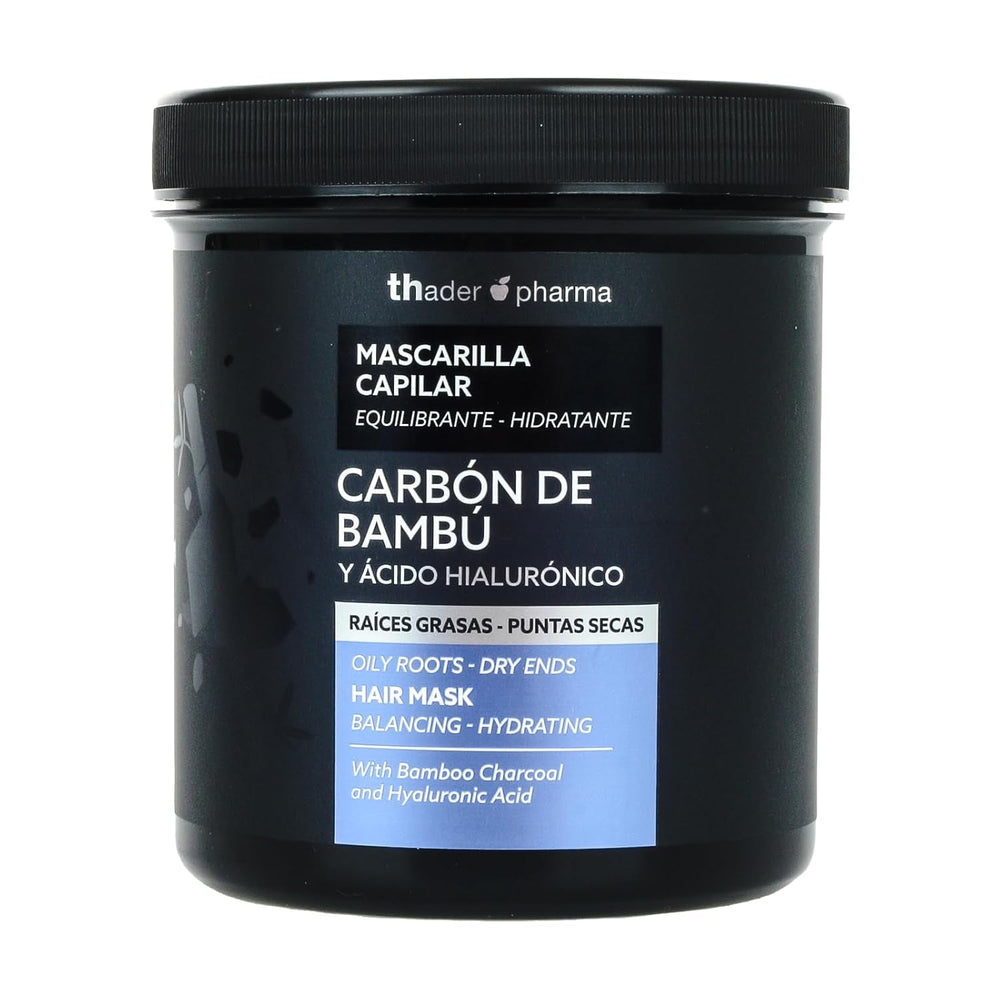 Thader Pharma Masque Capillaire Équilibrant au Charbon de Bambou et Acide Hyaluronique - Idéal pour les racines grasses et les pointes sèches, 700 ml Naty Shop Hair Mask Default title