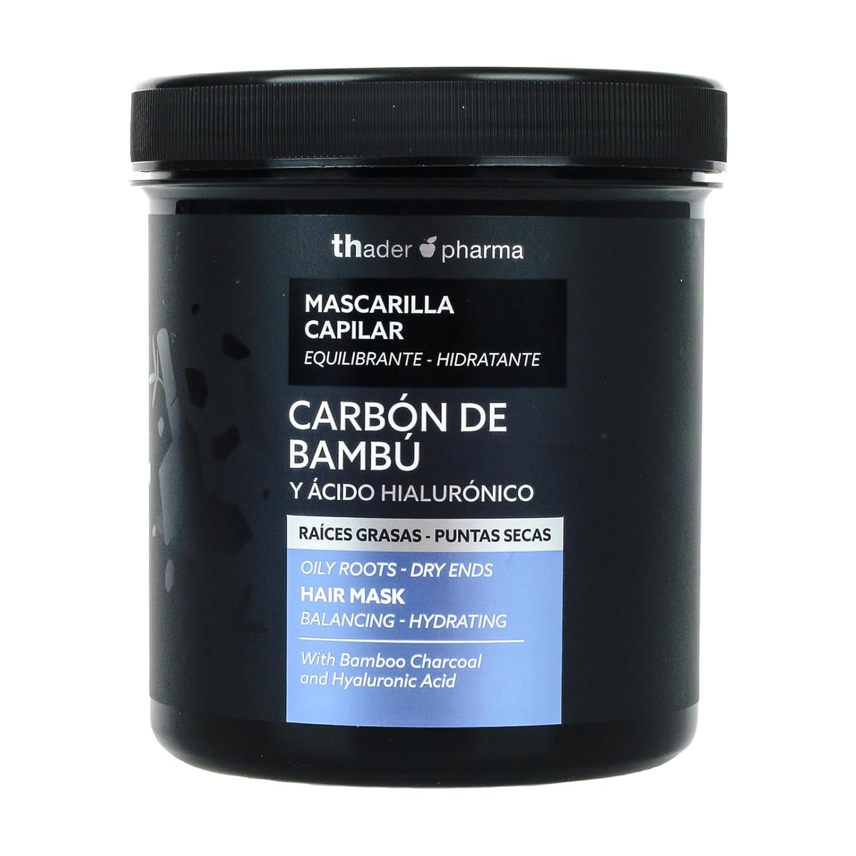 Thader Pharma Masque Capillaire Équilibrant au Charbon de Bambou et Acide Hyaluronique - Idéal pour les racines grasses et les pointes sèches, 700 ml Naty Shop Hair Mask Default title