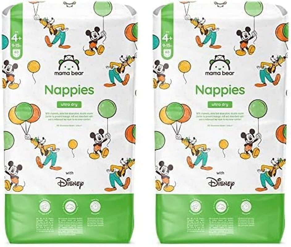 Marque Amazon : Mama Bear Disney Couches Ultra Dry, taille 3 (4-9 kg) – Boîte mensuelle, blanche, 172 unités (2 paquets de 86)