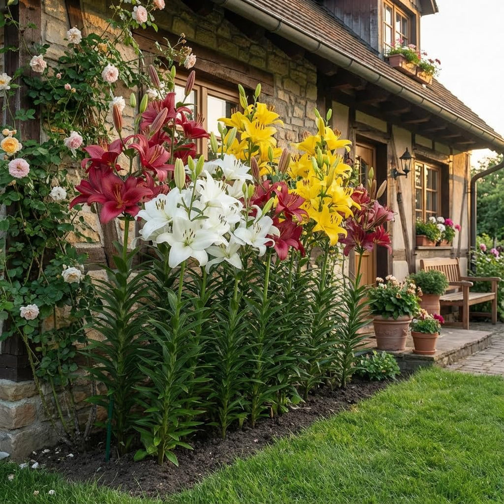Collection de bulbes de lys géants (15 bulbes de fleurs), 5 variétés parfumées, 5 de chaque couleur, mélange de plantes vivaces hollandaises pour le jardin (grands bulbes, sans pépins)