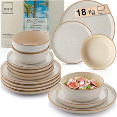 SÄNGER Rio Crème | Service de table en grès 18 pièces pour 6 personnes, comprenant 6 assiettes plates, 6 assiettes à dessert et 6 bols | LA COLLECTION VALEUR