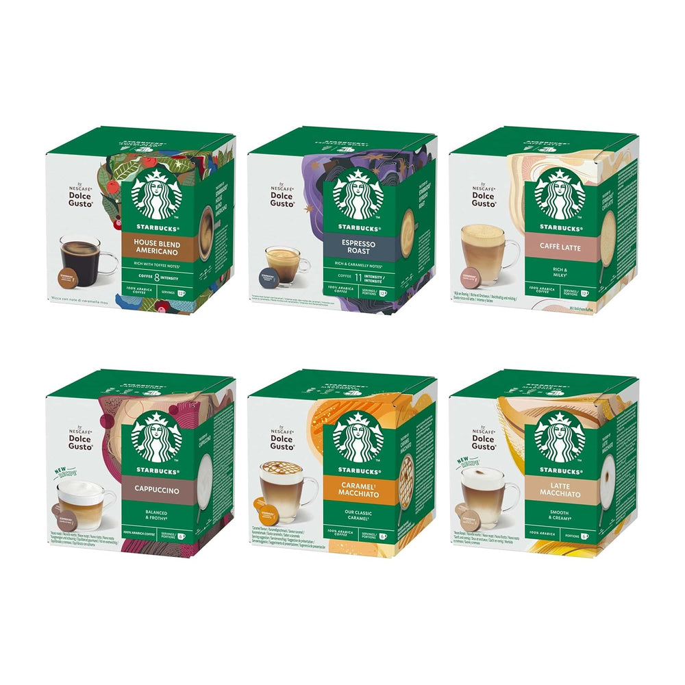 STARBUCKS Probierset, Mixed Cup Variety Pack de Nescafé Dolce Gusto Kaffeekapseln 6 x 12 (72 Kapseln) - Exclusif bei Amazon