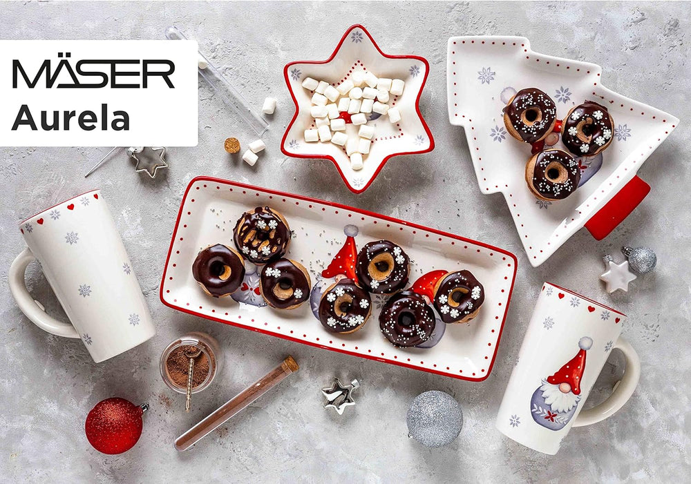 MÄSER 931974 Série Aurela Weihnachtsteller 3er Set, 3 Weihnachtsgeschirr Teller als Plätzchenteller, Stollenplatte, Gebäckteller, Keksteller, Weihnachtsservice Geschirrset Weihnachten, Steingut