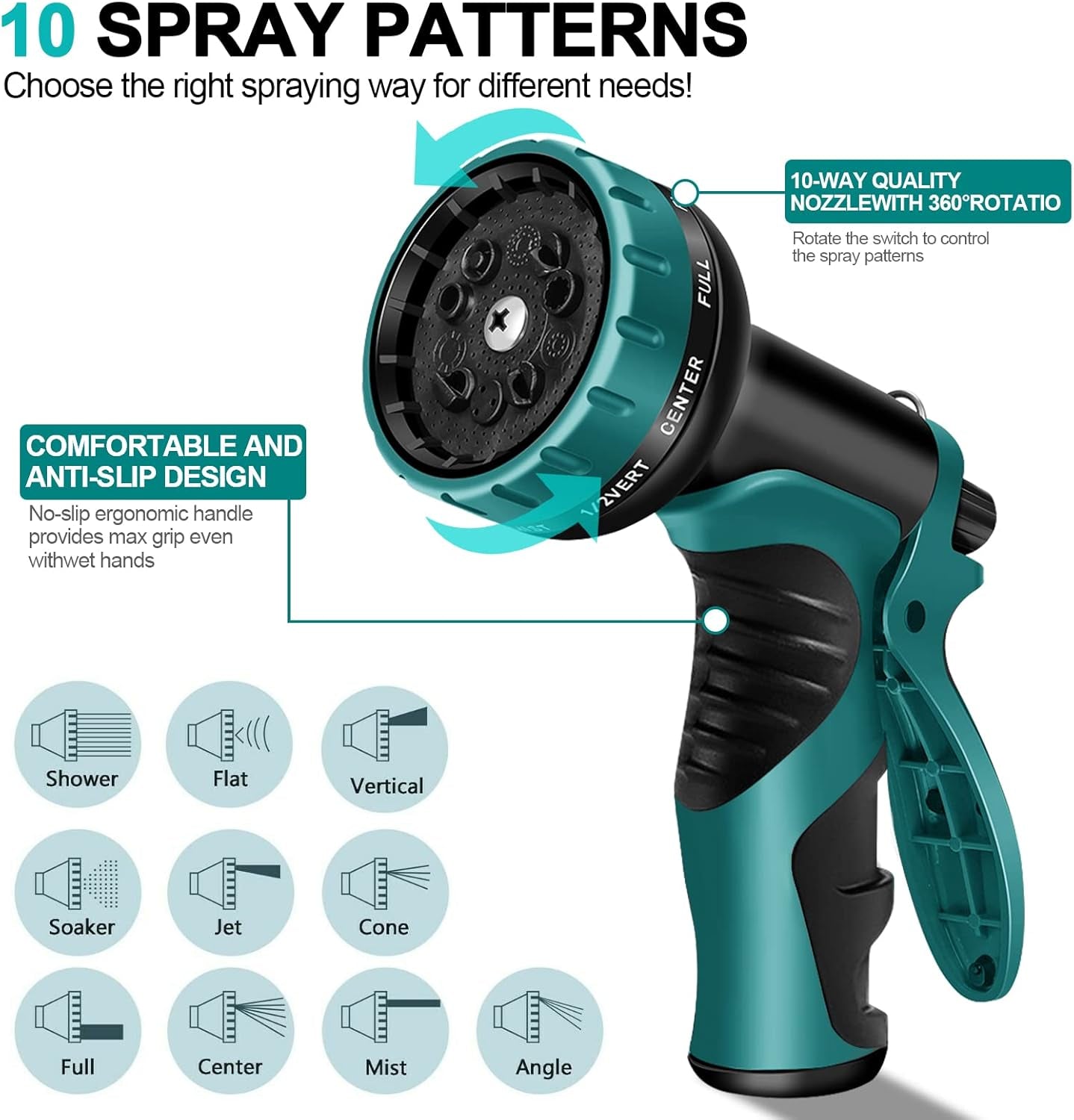 Furtun de grădină, 30 m, furtun de grădină cu 10 moduri, pistol de pulverizare și fitinguri din alamă masivă, furtun flexibil, furtun de grădină extensibil, negru, 30 m