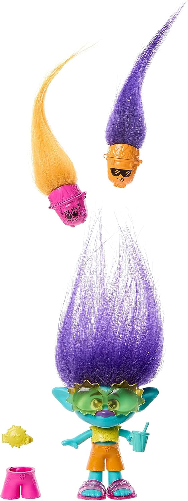 Mattel DREAMWORKS TROLLS Gemeinsam Stark – Haarige Überraschungen Poppy Königin Poppy, Viva, Branch et Guy Diamond Plüschhaar, 2 Haarige Überraschungen, Zubehör, für Kinder ab 3 Jahren, HNF10