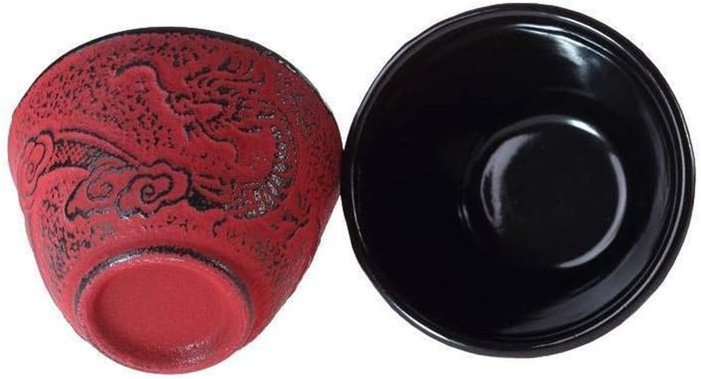 – Service à Thé Dragon Chinois – 1 Théière, 4 Tasses en Fonte et Passoire à Thé – Capacité 0,8L – Décor Asiatique Japonais – Idée Cadeau pour Vaisselle Japonaise – Couleur Rouge