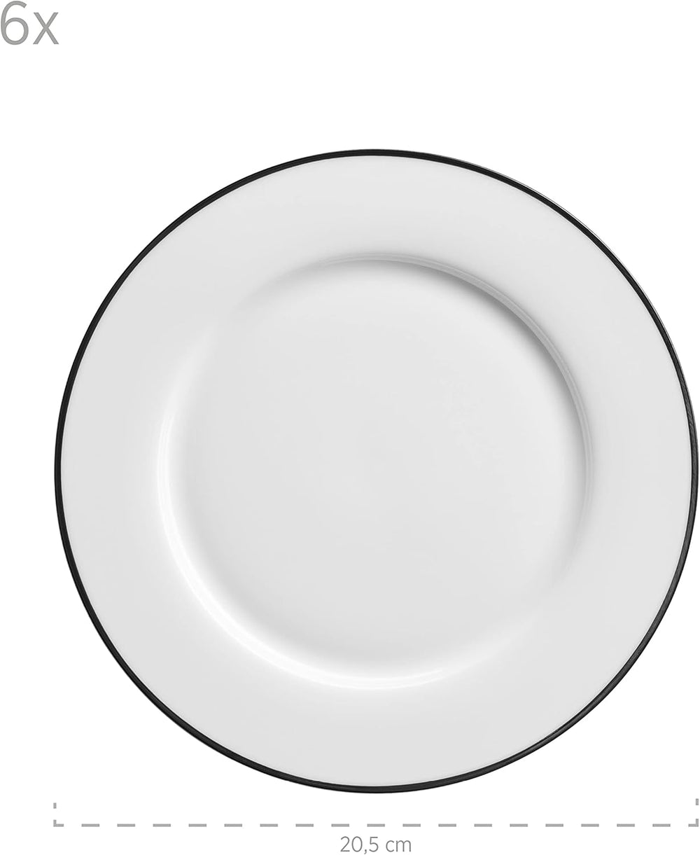 Mäser Nola Series Service à café moderne pour 6 personnes Blanc avec bord noir Service de table 18 pièces Tasses à café Soucoupes et assiettes à dessert – Service à café rond Service à café Blanc