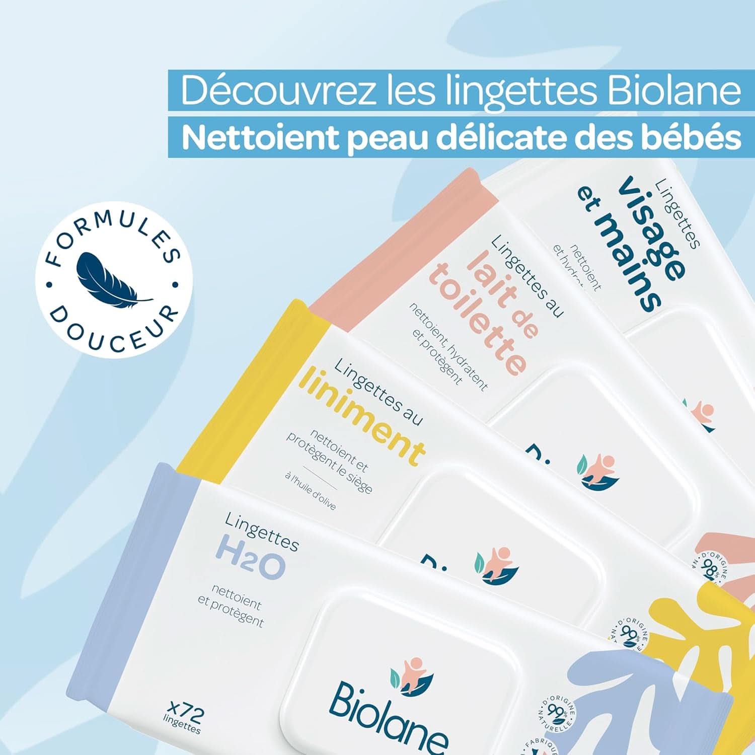 BIOLANE - Lingettes bébé visage et mains - Hypoallergéniques - Pour peaux sensibles Lingettes humides bébé Naty Shop