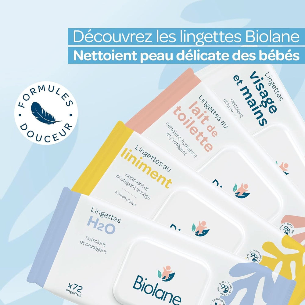 BIOLANE - Lingettes bébé visage et mains - Hypoallergéniques - Pour peaux sensibles Lingettes humides bébé Naty Shop