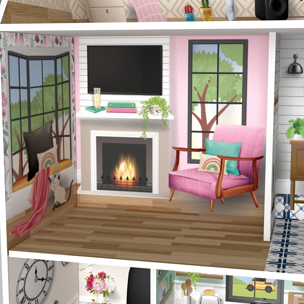 Olivia's Little World Dreamland Maison de poupée interactive en bois à 3 niveaux avec 13 accessoires de meubles de poupée Blanc TD-13632A