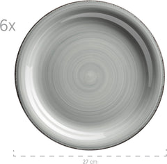 MÄSER 931875 Bel Tempo II Service de table pour 6 personnes au look vintage moderne, service de table 18 pièces, vaisselle en céramique peinte à la main, grès, bleu fumé