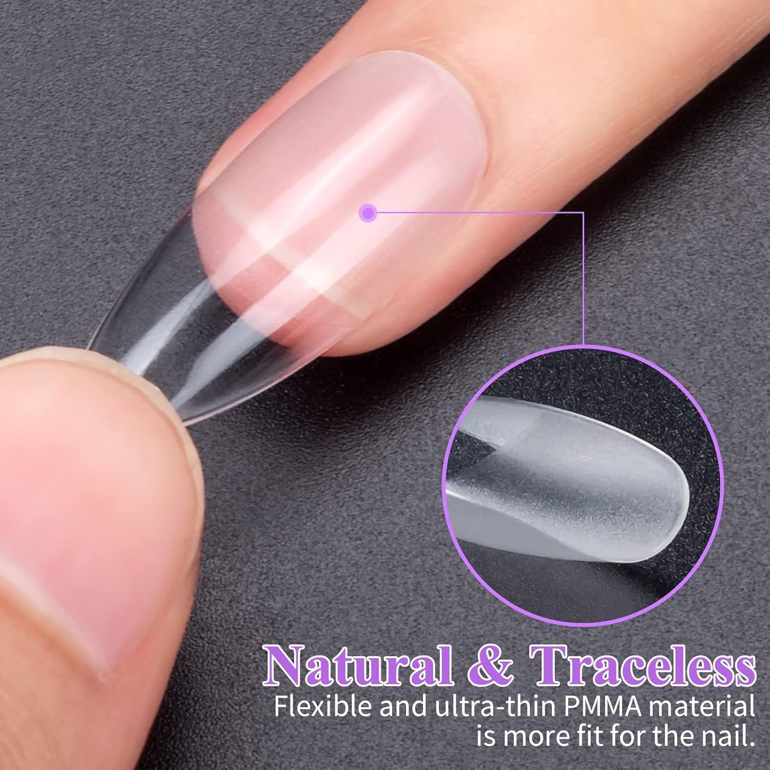 Becellen 500pcs Conseils d'ongles artificiels, Conseils d'ongles en gel souple, Couverture complète, Conseils d'ongles en gel, Ongles artificiels pré-polis, Ensemble de colle DIY Nail Art (Amandes)