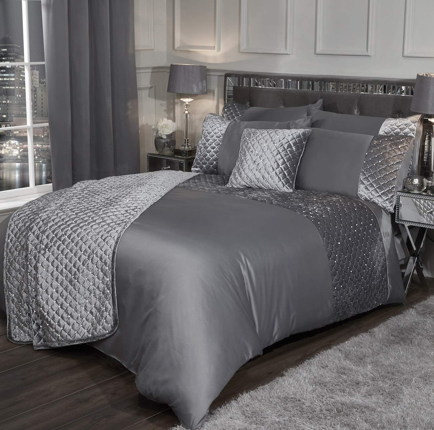 Emma Barclay Parure de lit Glamour pour lit double, vison, polyester, crème Lits et Couettes Emma Barclay Gris Lit double