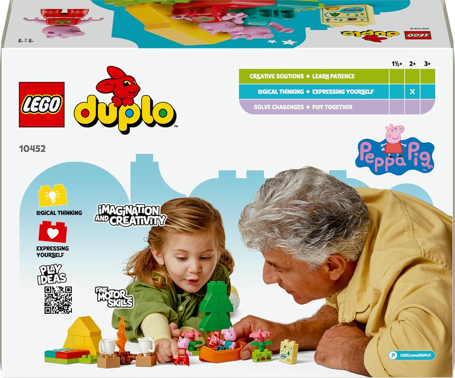 DUPLO Peppa Pig Camping Ausflug mit Papa Wutz – Jeu Montessori pour filles et jeunes à partir de 2 ans – inkl. Tente, canoë, feu de camp et 2 figurines – Fördert Motorik & Farberkennung – Geschenk - 10452