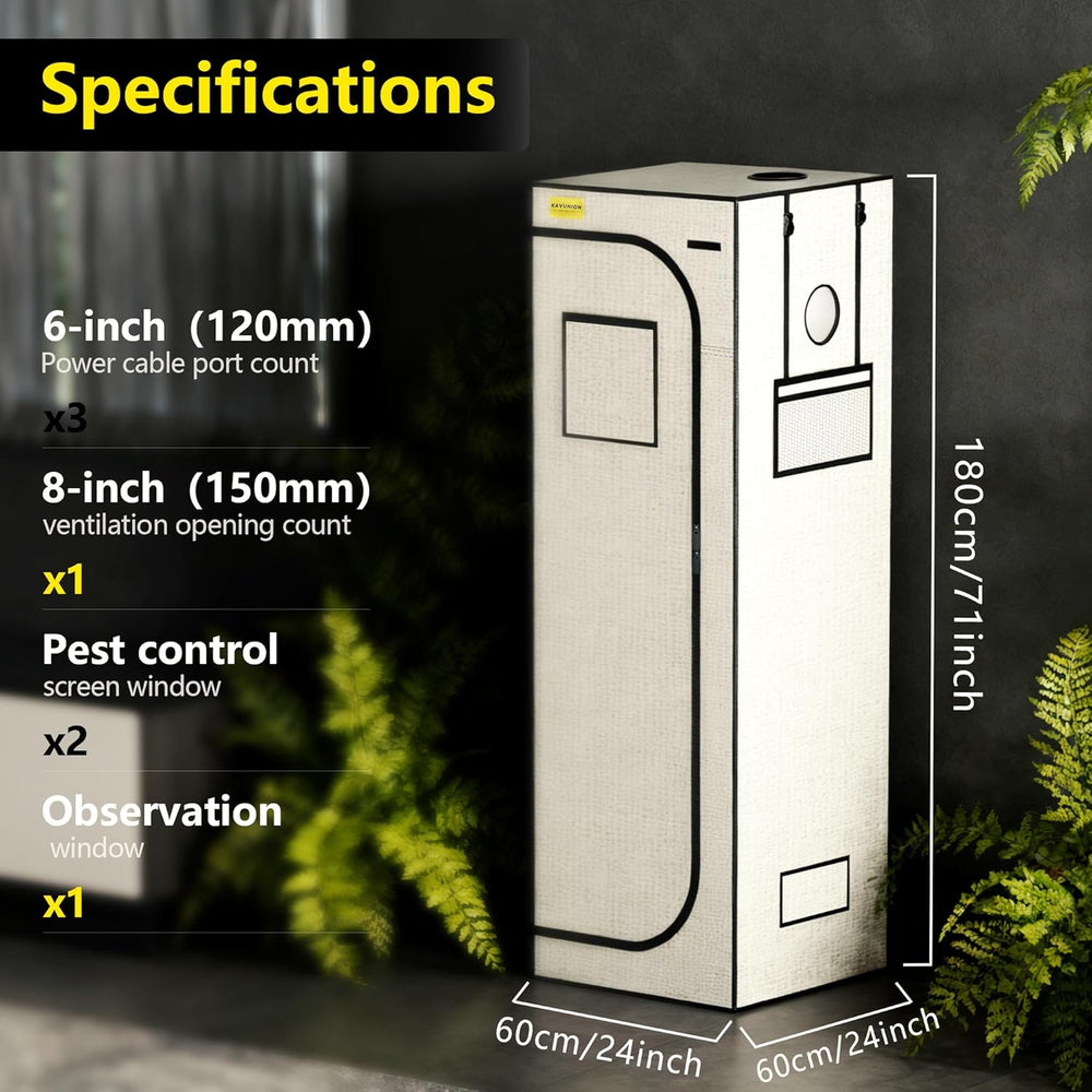 Tente de culture 60 x 60 x 180 cm, matériau Oxford 600D avec film réfléchissant en polyester, tubes en acier de 22 mm, aérations et fenêtres de visualisation, tentes de culture pour culture hydroponique, serres et jardins intérieurs