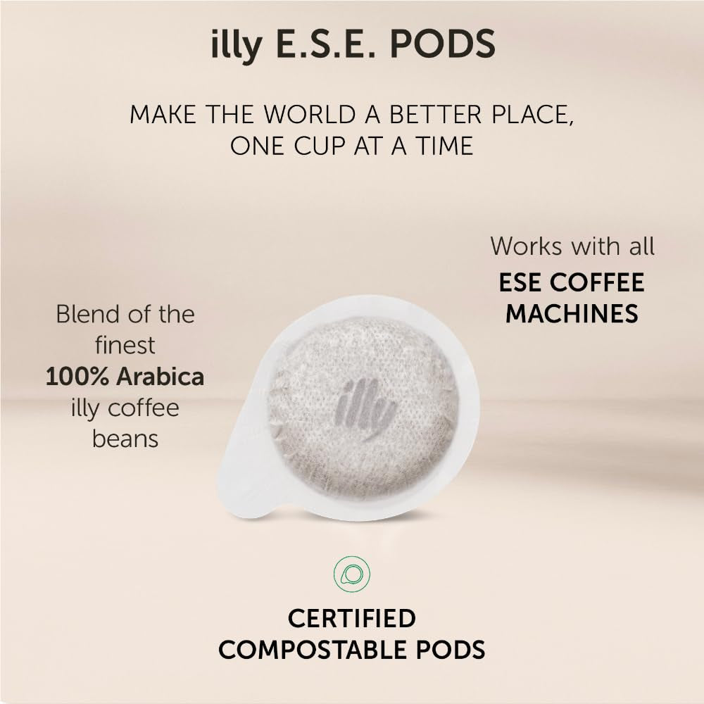 illy, Kaffee E.S.E. Pads Einzeldosis CLASSICO, 100% Arabica avec notes de fleurs d'oranger et de jasmin, sachets de sucre et de sucre, 1 paquet avec 18 capsules compostables