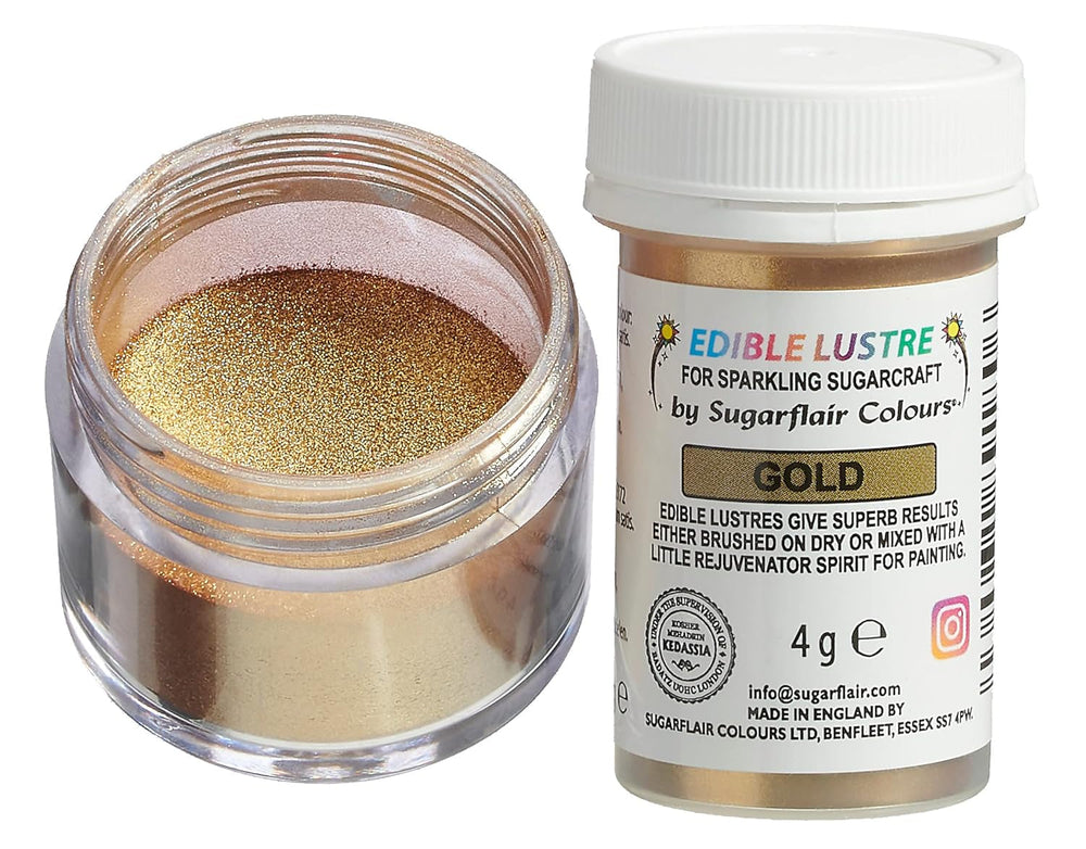 Colorant alimentaire comestible Sugarflair, doré - Poudre de glaçage alimentaire pour gâteaux, muffins, chocolat, pâtisseries, desserts, glaces, boissons, cocktails et plus encore - 4 g