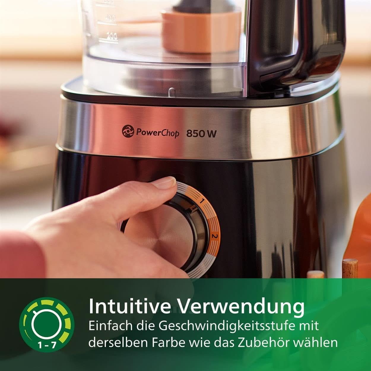 Philips Kompakte Küchenmaschine – 850W, 31 Funktionen, 2.1-Liter-Behälter, Powerchop, Edelstahlklinge (HR7530/10) Bucatarie Naty Shop
