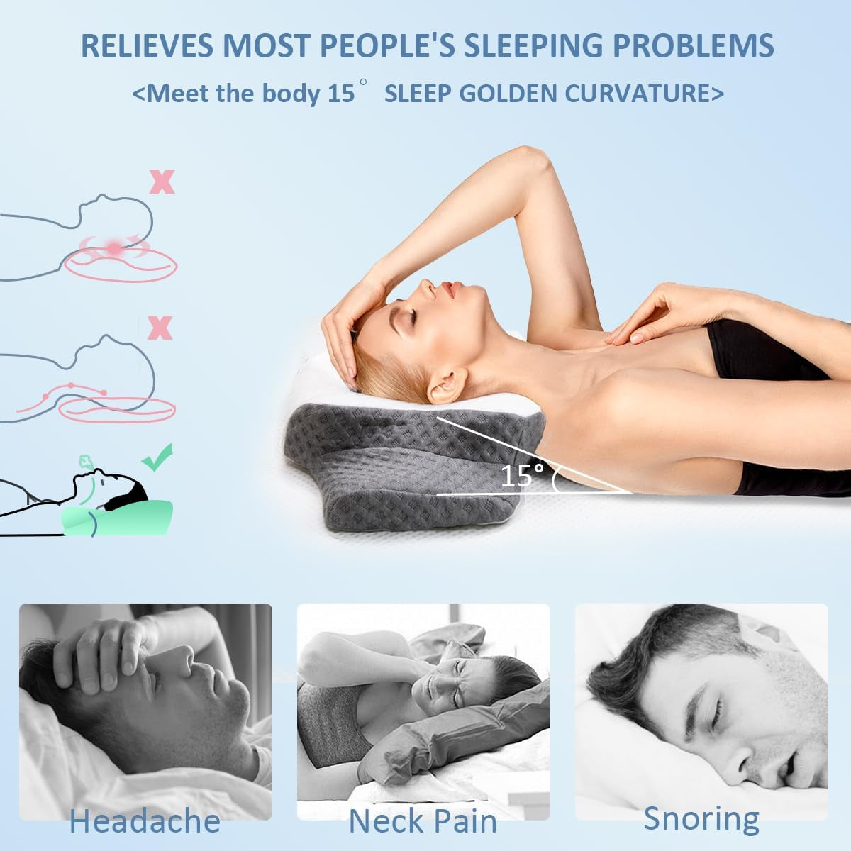 Topmener Oreiller orthopédique en mousse à mémoire de forme, oreiller cervical réglable, oreiller orthopédique ergonomique en forme de papillon pour le soutien du cou pendant le sommeil, oreiller de couchage pour dormeurs sur le dos et le ventre Oreillers orthopédiques cervicaux Naty Shop