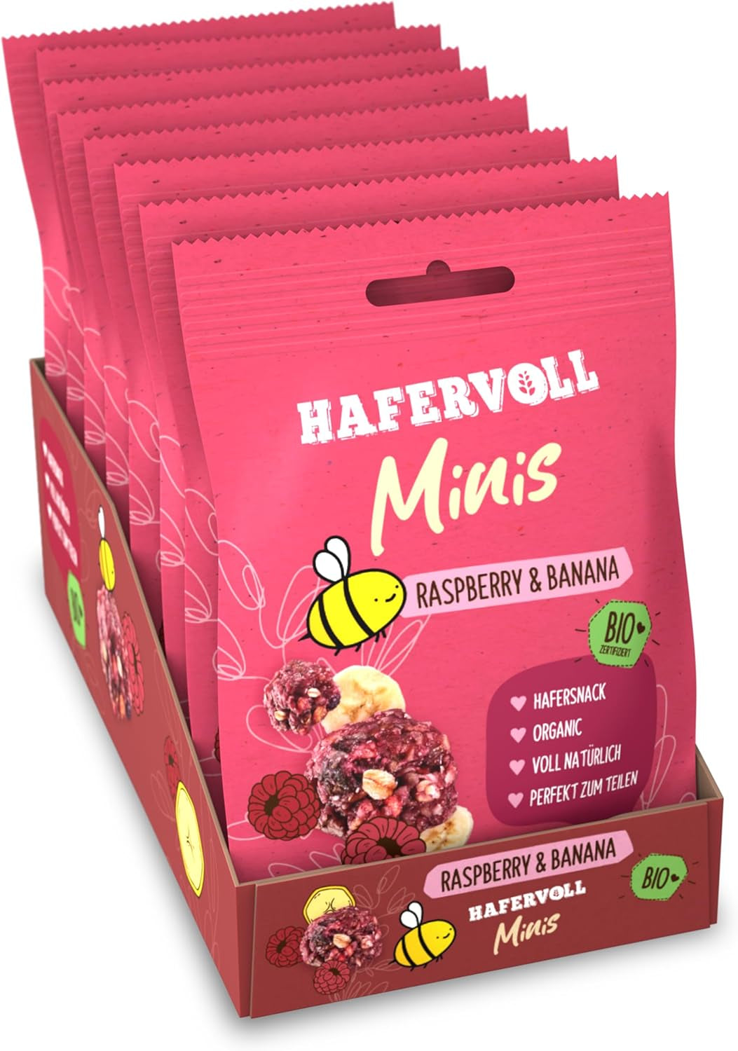 HAFERVOLL Minis Colza et Banane 8x 65g - Certifié bio, au miel, sans sucre ajouté, parfait à partager
