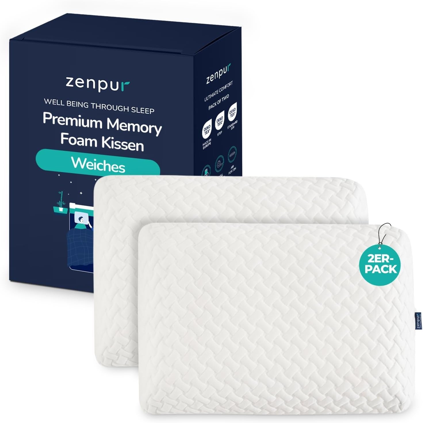 Set de 2 perne pentru susținerea gâtului 40X60-13Cm - Pernă ergonomică de dormit pentru gât și umeri, certificată Oeko-Tex Perne ortopedice cervicale Naty Shop Soft 2-pack 40 X 60 X 13 Cm