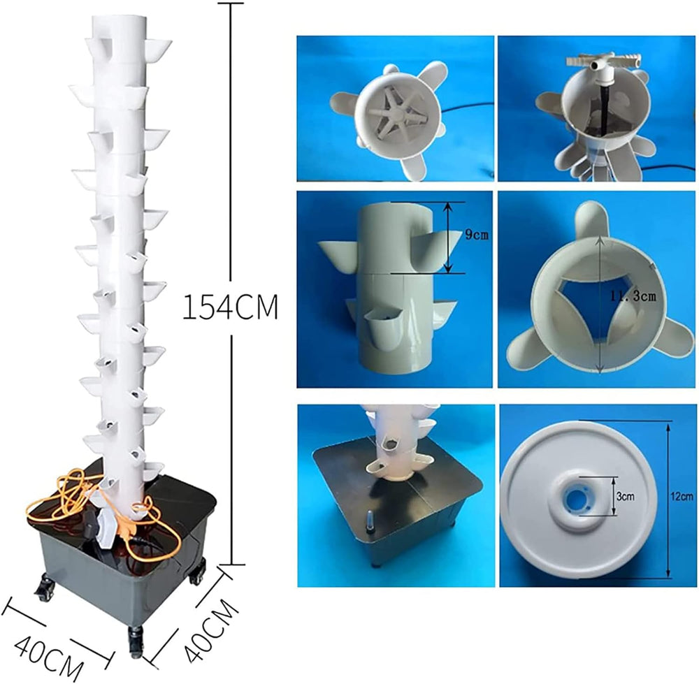 Tour hydroponique, système aquaponique de cire à 15 niveaux et 45 trous, kit de culture aéroponique de jardin sans fil pour herbes, fruits et légumes avec pompe d'hydratation, adaptateurs, pots en maille
