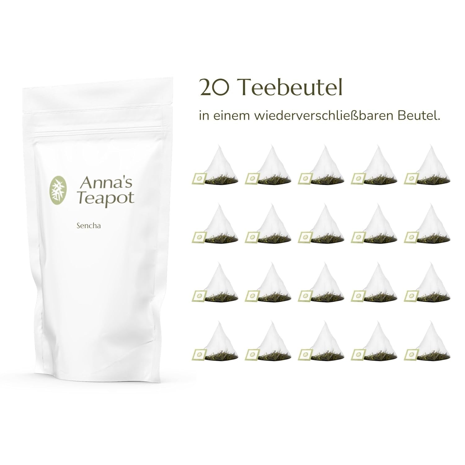 Anna'S Teapot Sencha Ceai verde organic Pliculețe - Ceai verde japonez organic 20 pliculețe piramidale într-o pungă resigilabilă