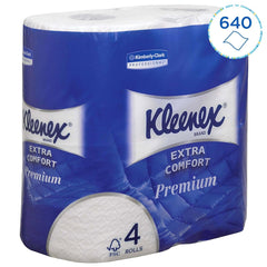 Kleenex Premium Rouleaux de papier toilette 8484, papier toilette 24 rouleaux x 160 feuilles soufflées, papier toilette 4 épaisseurs, 100 % fibres pures, haute qualité, résistant aux déchirures et doux (lot de 2)