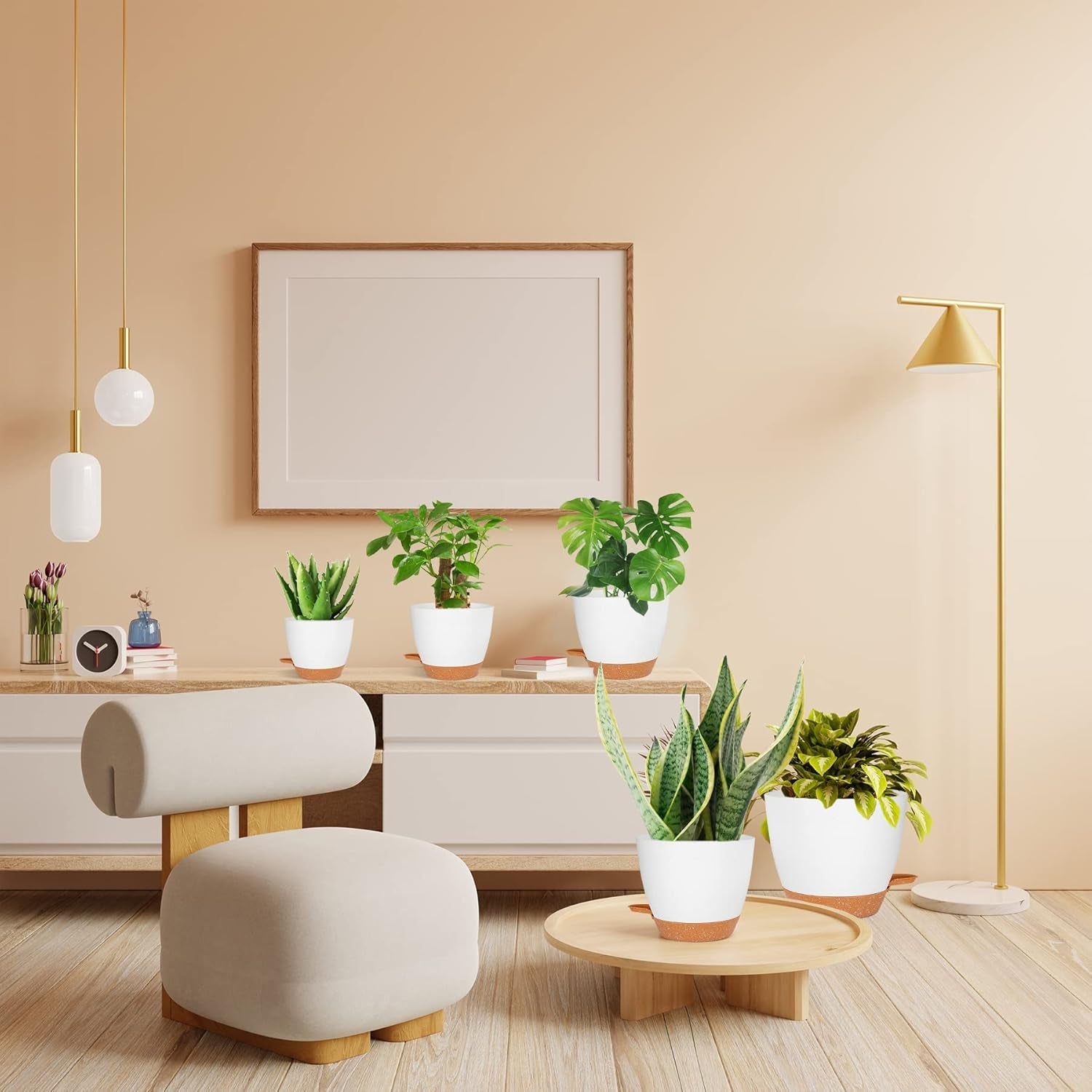 CSYY Pots de Fleurs Ensemble de 7 Pots de Fleurs en Plastique avec système d'arrosage 20,3/19/17,7/16,5/15,2/14/12,7 cm Pots à arrosage Automatique et Soucoupe intérieur extérieur