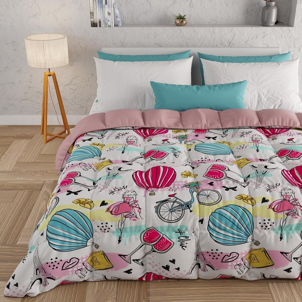 PETTI Artigiani Italiani - Plapumă de iarnă, Plapumă de iarnă, Plapumă simplă, Cu două fețe, Monocolor și imprimare digitală, 100% microfibră antialergică, Made in Italy