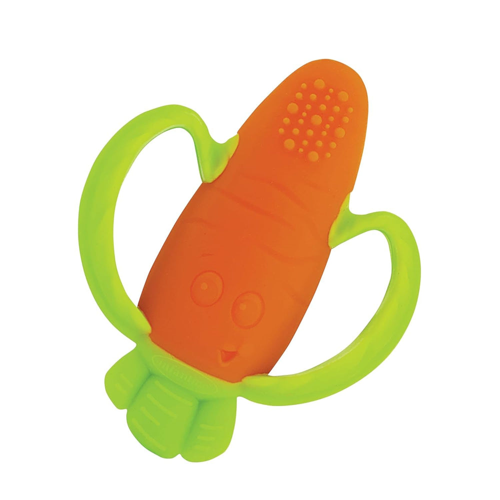 Infantino Lil' Nibbles, anneau de dentition en silicone texturé, jouet de dentition pour bébé sans BPA, doux, facile à tenir, stimulation sensorielle pour nourrissons, carotte