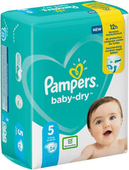 Couches Pampers pour bébés taille 5 (11-16 kg), 24 pièces, jusqu'à 12 heures de protection contre les fuites