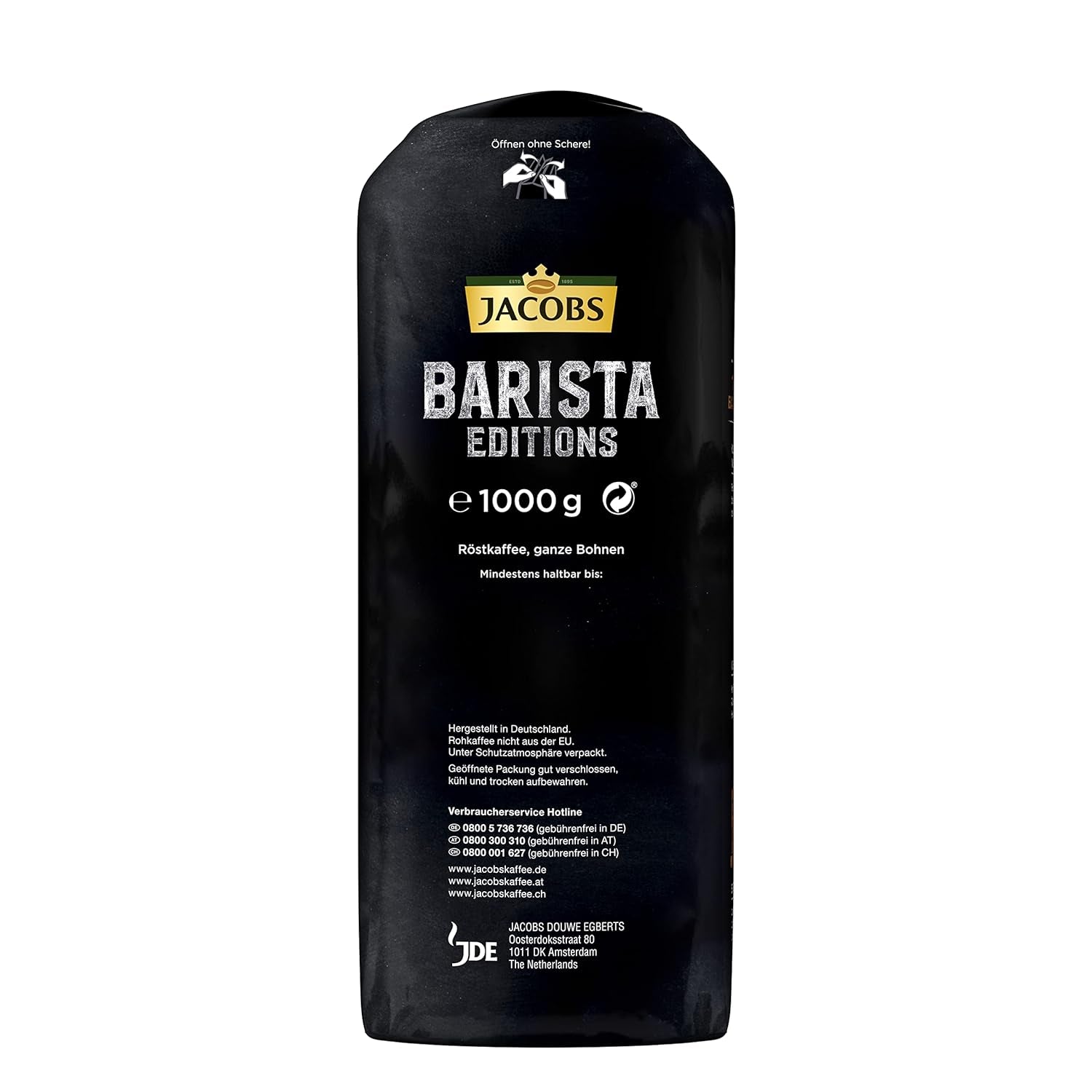 Jacobs Barista Crema Intense Café en grains 1 kg – Intense, Chocolat noir et noix de pécan, Arabica et Robusta, Intensité 7/10, idéal pour Café Crema (Pack de 2)