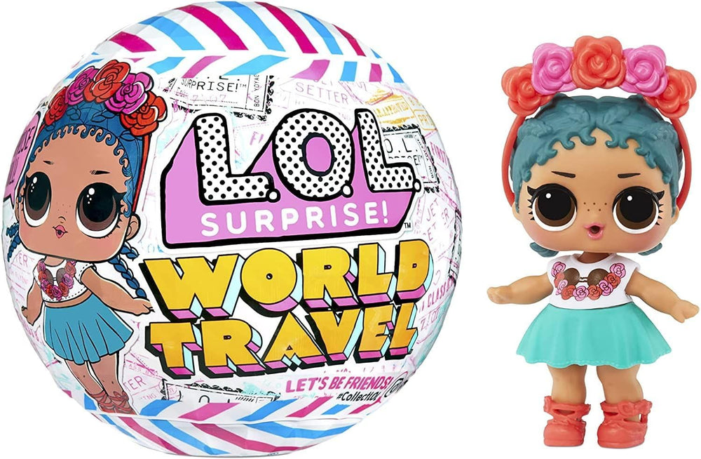 Mdr Surprise ! World Travel Tots - Poupée mannequin avec 8 surprises - Message secret, mode, accessoires et plus - Assortiment aléatoire à collectionner - Cadeau pour les enfants de 4 ans et plus