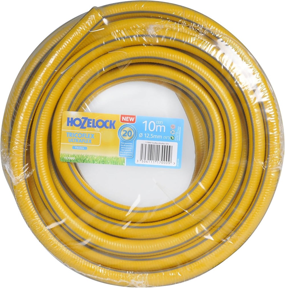 HOZELOCK - Furtun Tricoflex Ultraflex Ø 12,5 mm (1/2") 10 M: Furtun flexibil de grădină, rezistent la intemperii, anti-răsucire și anti-torsiune, fabricat din 40% PVC reciclat [117000]
