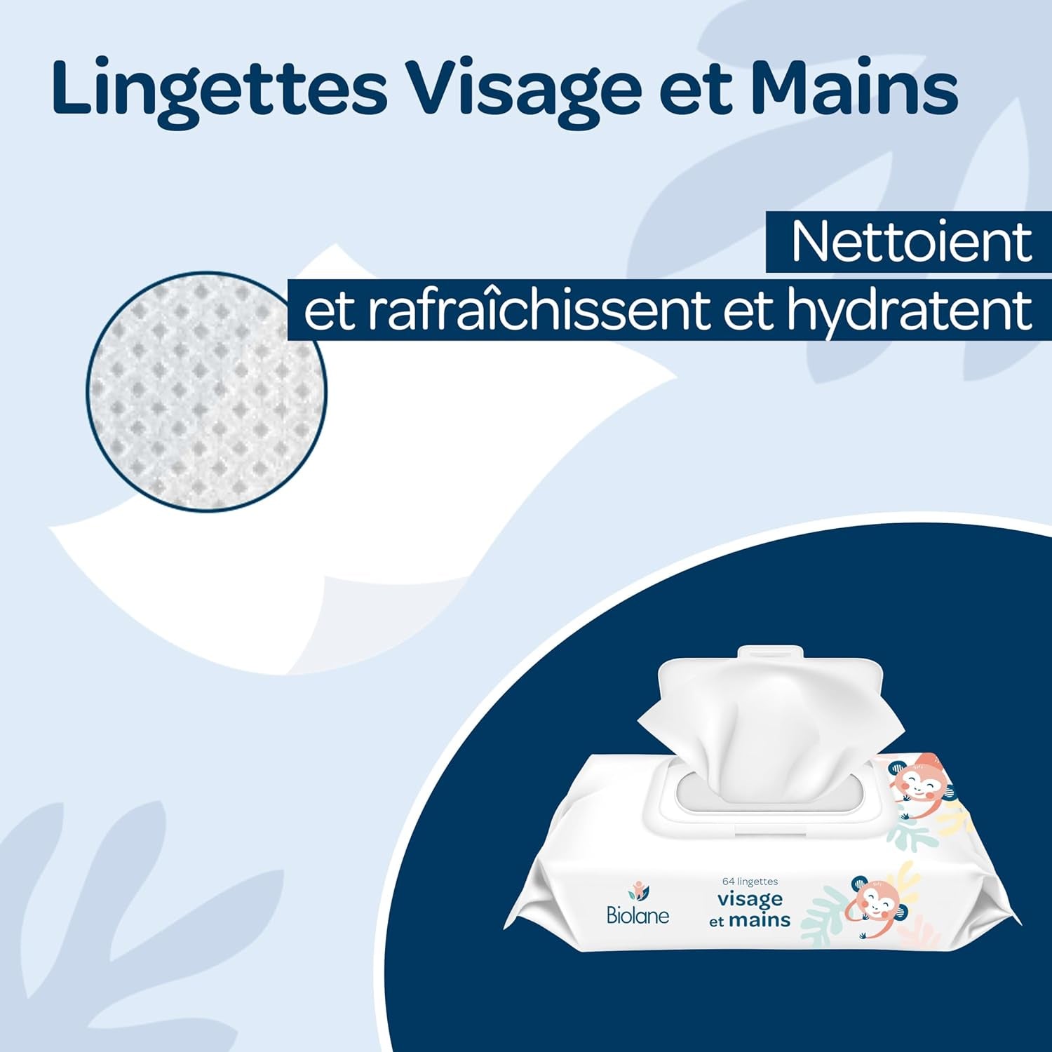 BIOLANE - Lingettes Humides Bébé Visage et Mains - Paquet de 6 - 384 Lingettes (6 x 64 cm) - Nettoie et Protège - Produits de Toilette - Hypoallergéniques - Pour Peaux Sensibles - 97% d'ingrédients naturels - Fabriquées