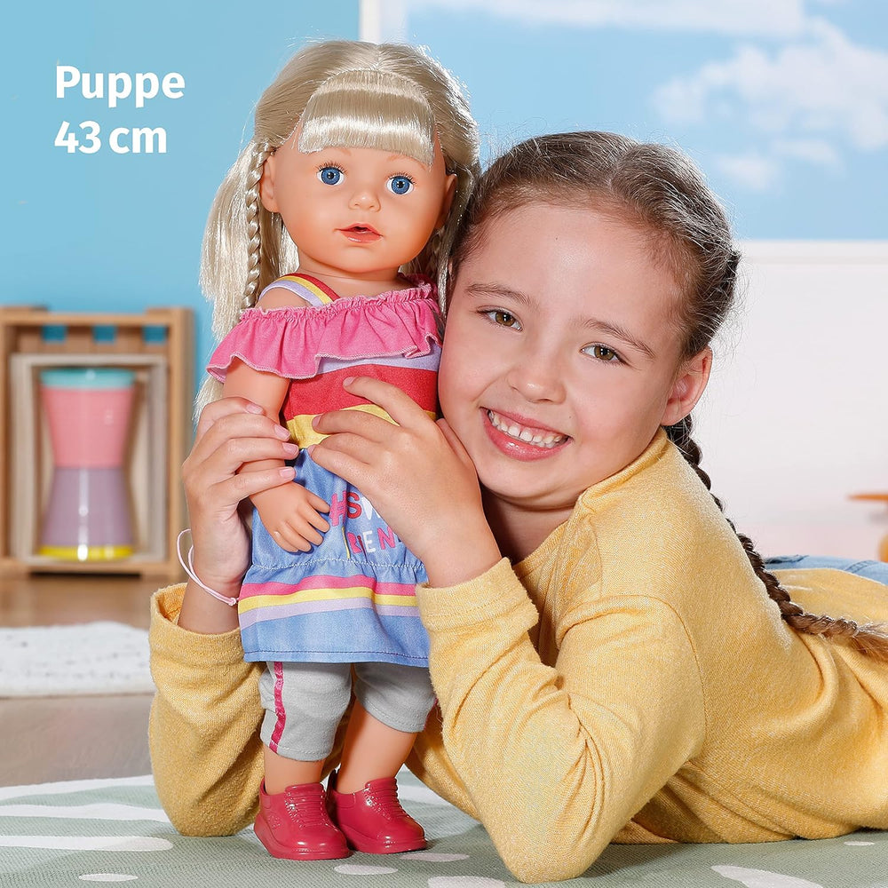 BABY Born Sister blond 43cm, Puppe mit Haaren und 6 Funktionen für Kinder ab 4 Jahren, funktioniert ohne Batterie, 830345 Zapf Creation
