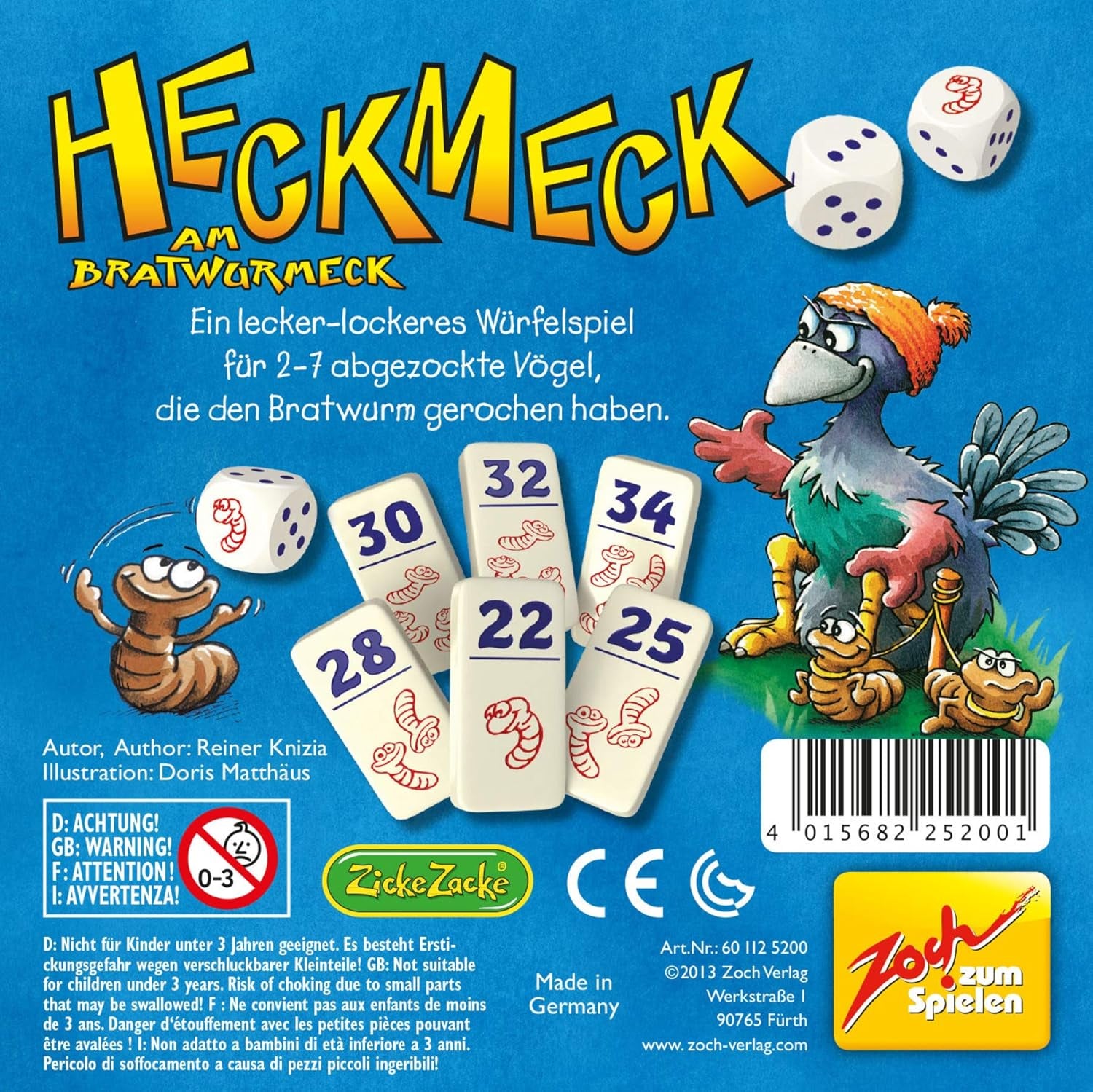 Zoch 601125200 – Heckmeck am Bratwurmeck – le jeu de dés turbulent dans le cadre de poulet populaire pour les oiseaux intelligents qui ont senti le ver bratwurmeck, à partir de 8 ans