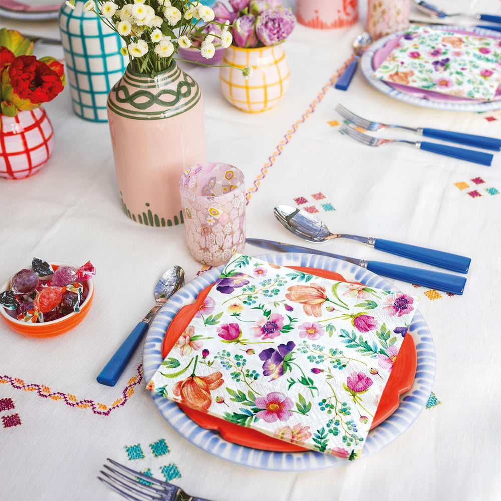 PAW - Serviettes 3 Plis (33 X 33 Cm) I 20 Pièces I Parfaites pour les Anniversaires, Fêtes, Mariages, Communions et Fêtes I Décorations de Table Serviettes en Papier Colorées - Fleurs Colorées Flore I Composition Florale