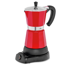 Machine à expresso Cilio Classico pour 6 tasses | électrique 480W | Ø 11,5 cm Hauteur : 25 cm | aluminium | rouge | table de cuisson intégrée | avec fonction de rétention de chaleur et filtre réducteur | pour voyager ou camper