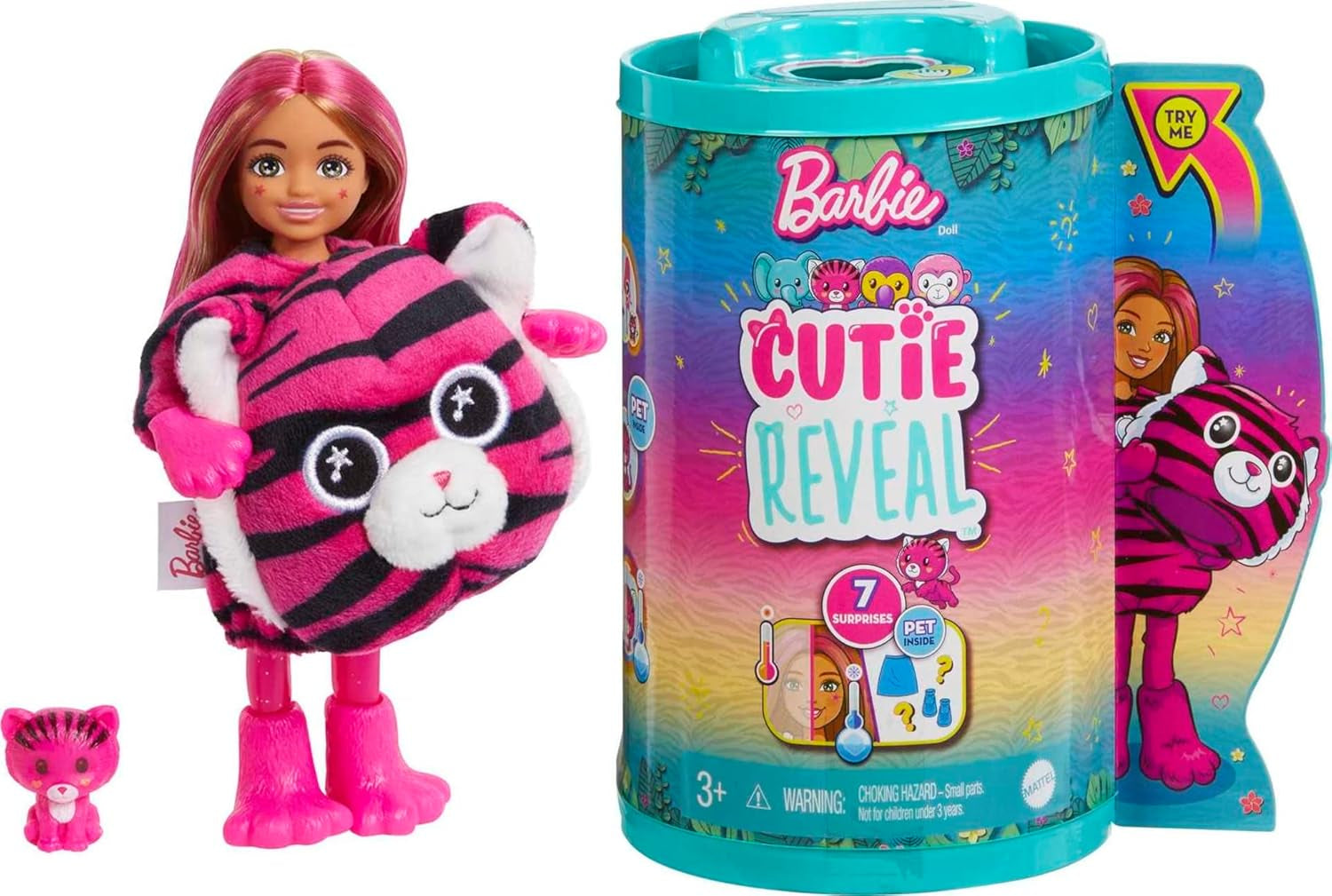 Barbie Cutie Reveal, Chelsea Puppe mit Elefantenzubehör, 7 Überraschungen, Haustier, Farbwechseleffekt, inkl Cutie Reveal Puppe, Geschenk für Kinder, Spielzeug ab 3 Jahre,HKR13