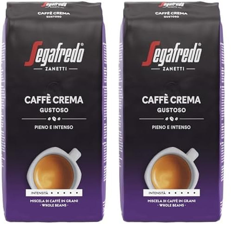 Segafredo Zanetti Caffè Crema Gustoso - Grains entiers (Pack de 1 kg) - Convient pour Caffè Crema - Grains de café torréfiés longuement et foncés, saveur pleine et intense (Pack de 2)